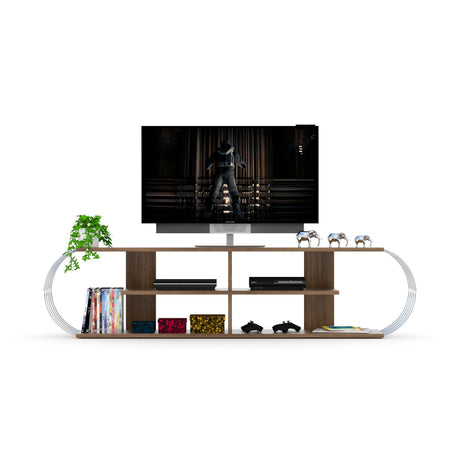 Case Tv Stand Walnut-Chrome by Furnia at Eve Furniture