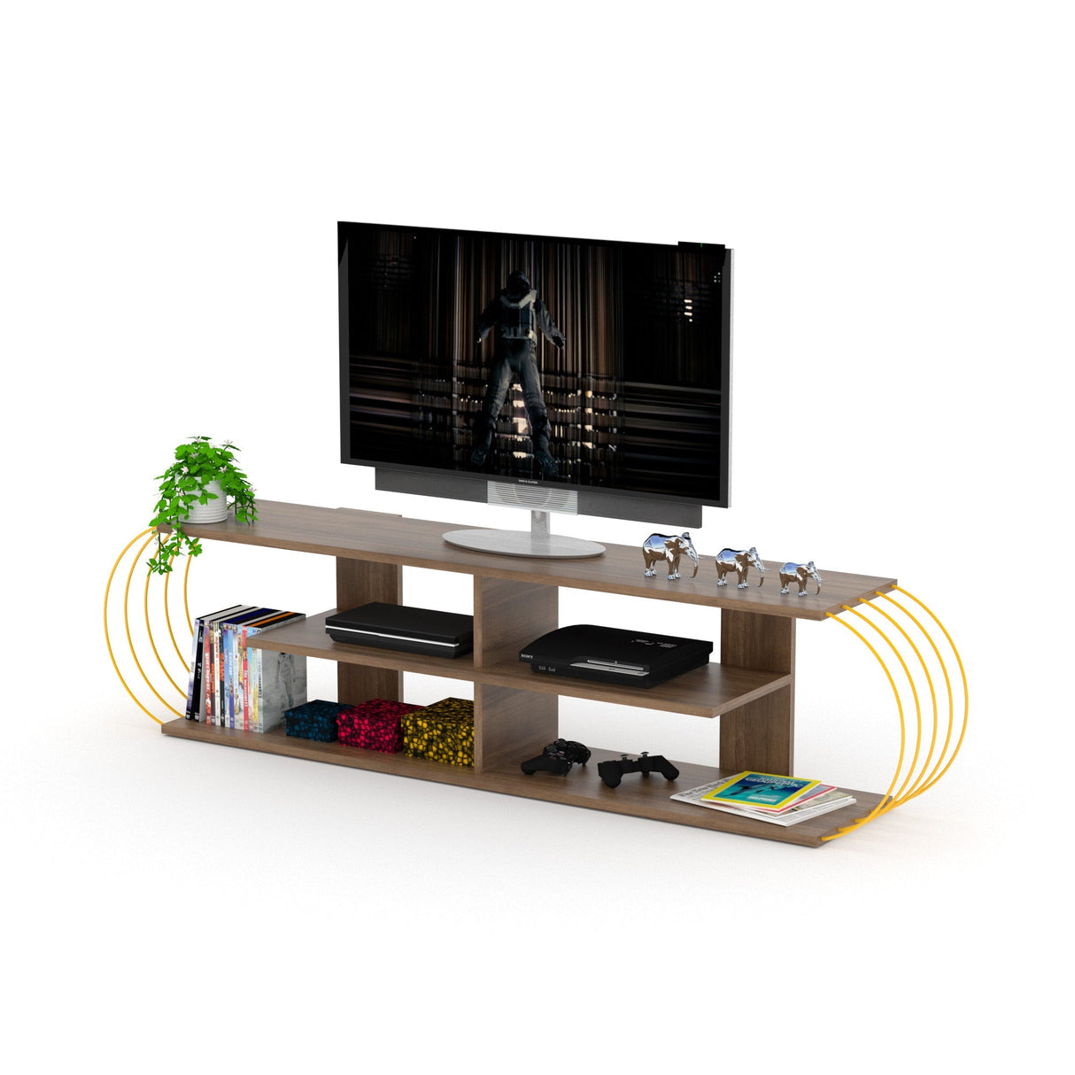 Case Tv Stand Walnut-Chrome by Furnia at Eve Furniture