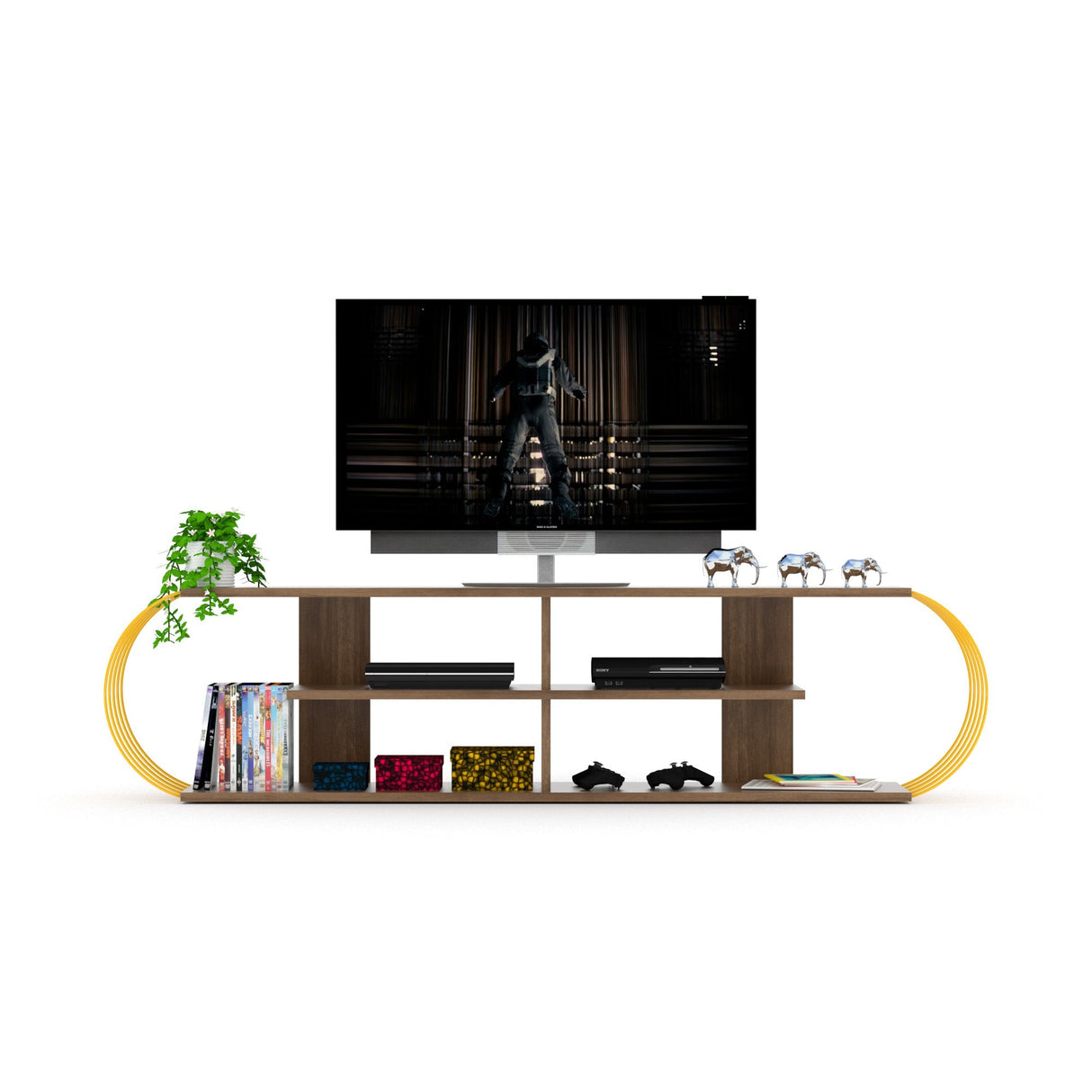 Case Tv Stand Walnut-Chrome by Furnia at Eve Furniture