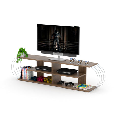 Case Tv Stand Walnut-Chrome by Furnia at Eve Furniture