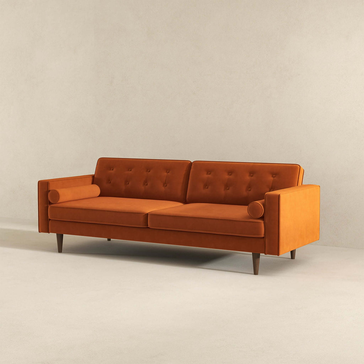 Casey Mid Century Modern Burnt Orange Velvet Sofa