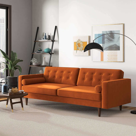 Casey Mid Century Modern Burnt Orange Velvet Sofa by Ashcroft Furniture at Eve Furniture