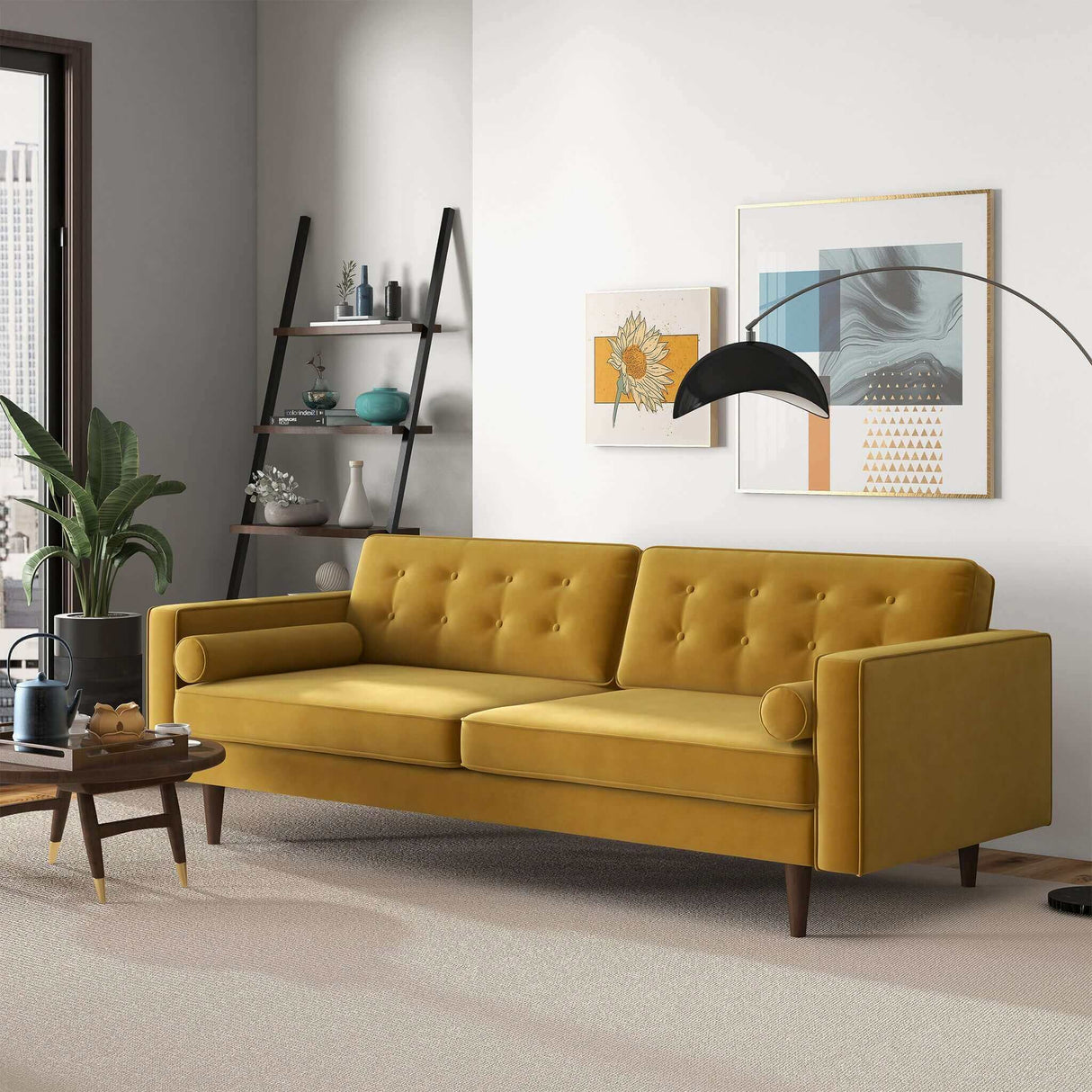 Casey Mid Century Modern Gold Velvet Sofa by Ashcroft Furniture at Eve Furniture