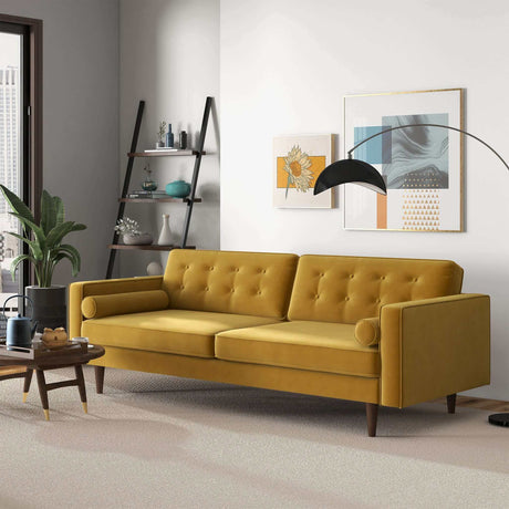 Casey Mid Century Modern Gold Velvet Sofa by Ashcroft Furniture at Eve Furniture