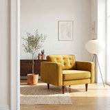 Casey Mid-Century Modern Pillow Back Velvet Upholstered Armchair in Gold by Ashcroft Imports at Eve Furniture