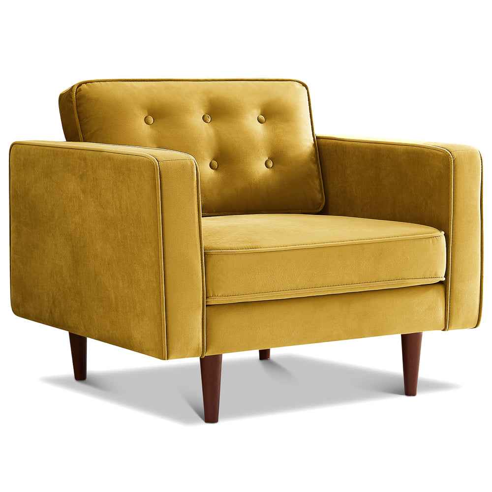 Casey Mid-Century Modern Pillow Back Velvet Upholstered Armchair in Gold by Ashcroft Imports at Eve Furniture