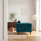 Casey Mid-Century Modern Pillow Back Velvet Upholstered Armchair in Teal by Ashcroft Furniture at Eve Furniture