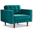 Casey Mid-Century Modern Pillow Back Velvet Upholstered Armchair in Teal by Ashcroft Furniture at Eve Furniture