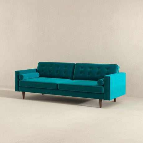 Casey Mid Century Modern Teal Velvet Sofa by Ashcroft Furniture at Eve Furniture