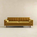 Casey Tufted Back Dark Yellow Velvet Upholstered Sofa by Ashcroft Furniture at Eve Furniture