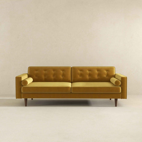 Casey Tufted Back Dark Yellow Velvet Upholstered Sofa by Ashcroft Furniture at Eve Furniture