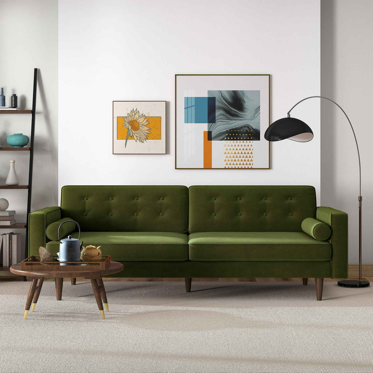 Casey Tufted Back Olive Green Velvet Upholstered Sofa by Ashcroft Furniture at Eve Furniture