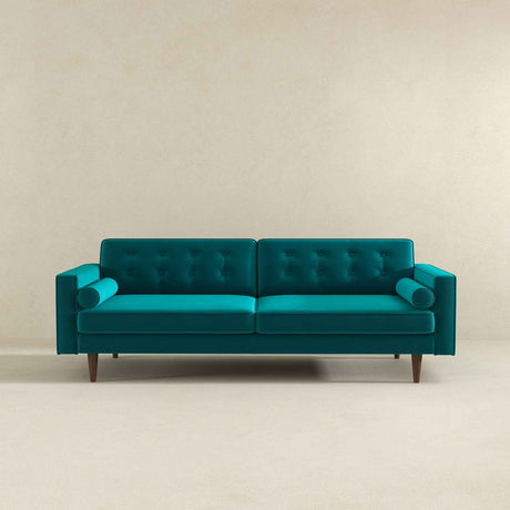 Casey Tufted Back Teal Velvet Upholstered Sofa by Ashcroft Furniture at Eve Furniture