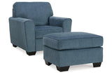 Cashton Blue Chair and Ottoman by Ashley at Eve Furniture