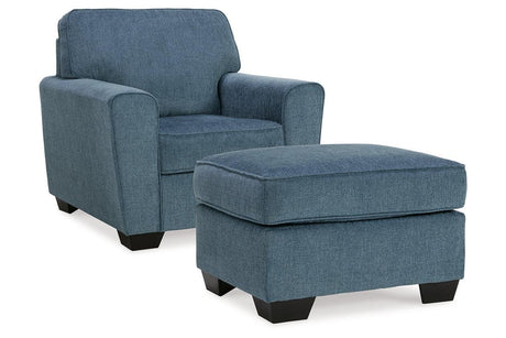 Cashton Blue Chair and Ottoman by Ashley at Eve Furniture