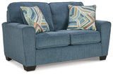 Cashton Blue Loveseat by Ashley at Eve Furniture