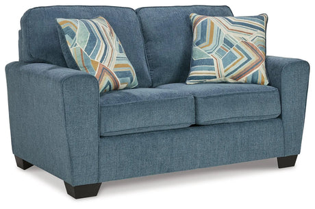 Cashton Blue Loveseat by Ashley at Eve Furniture
