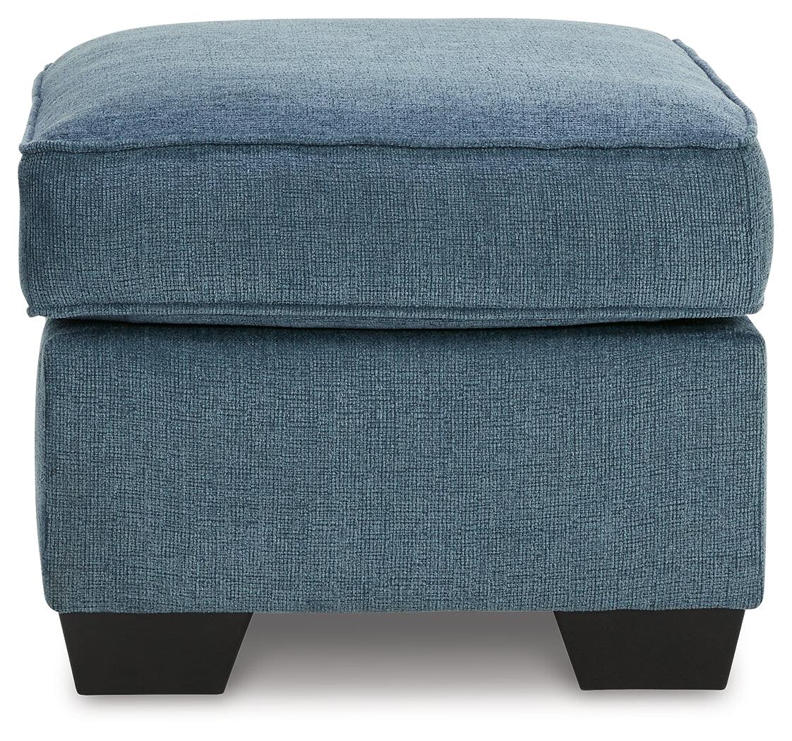 Cashton Blue Ottoman by Ashley at Eve Furniture