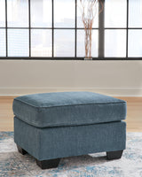 Cashton Blue Ottoman by Ashley at Eve Furniture