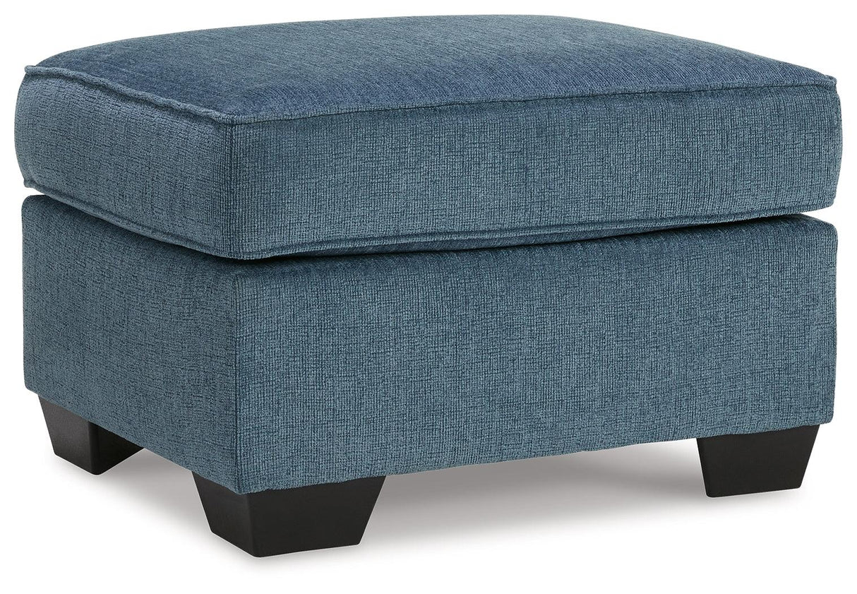 Cashton Blue Ottoman by Ashley at Eve Furniture