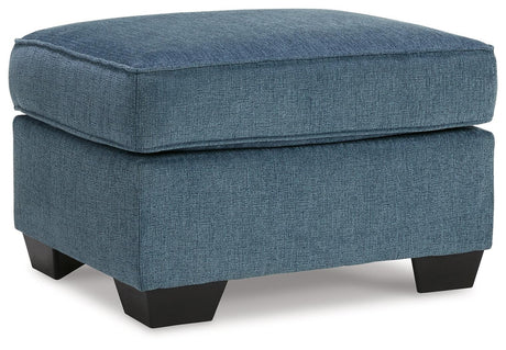 Cashton Blue Ottoman by Ashley at Eve Furniture