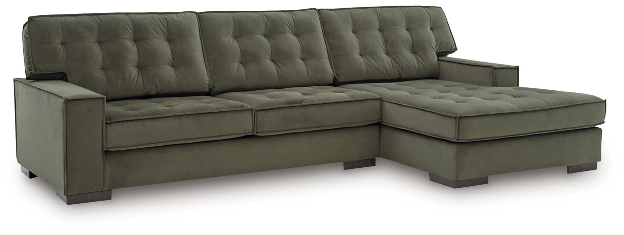 Caspian-Town Olive 2-Piece Right Arm Facing (RAF) Chaise Sectional by Ashley at Eve Furniture