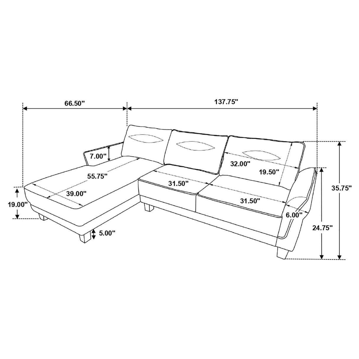 Caspian White and Black Upholstered Curved Arms Sectional Sofa by Coaster at Eve Furniture