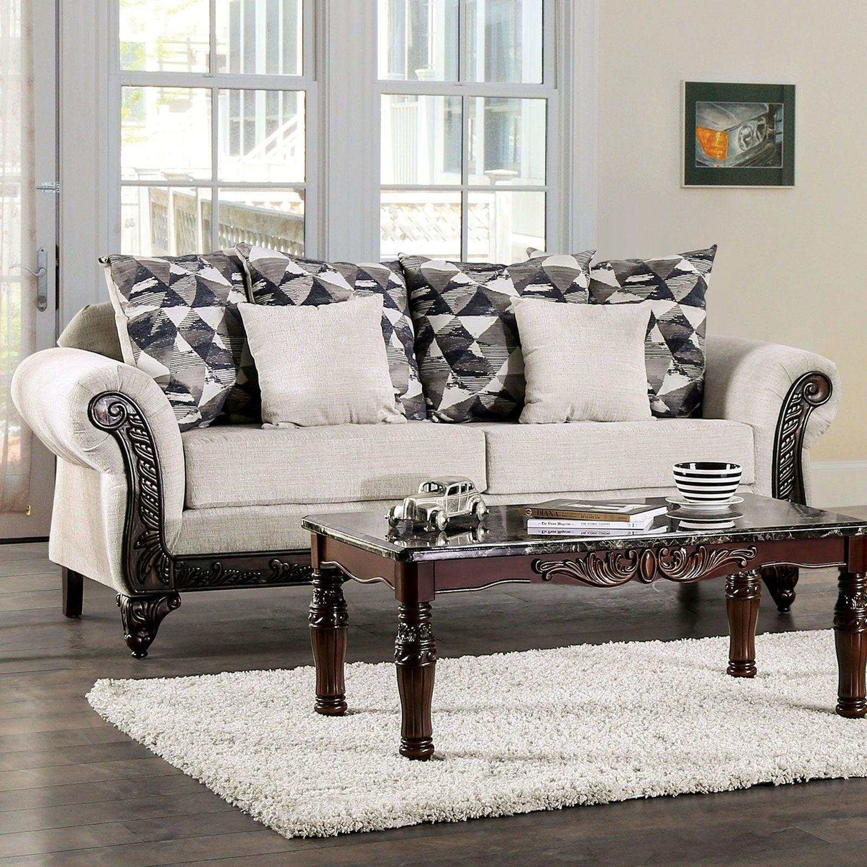 Cassani Walnut & Light Gray Stationary Sofa & Loveseat by Furniture of America at Eve Furniture