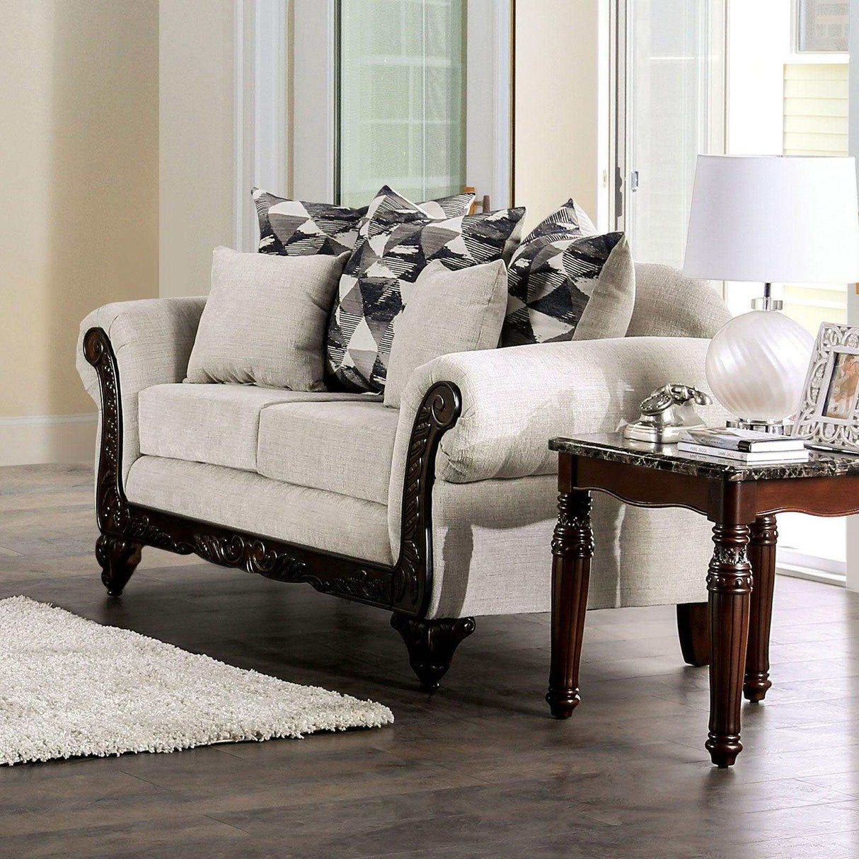 Cassani Walnut & Light Gray Stationary Sofa & Loveseat by Furniture of America at Eve Furniture