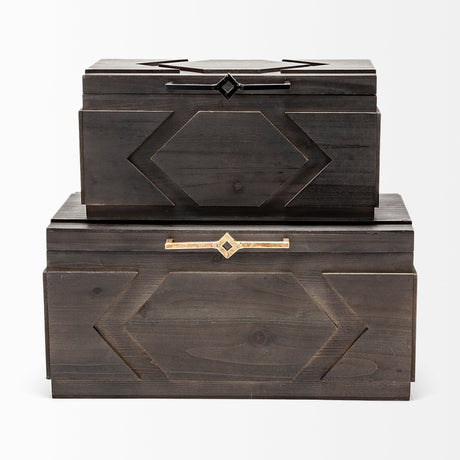 Cassia Set of 2 Brown Wooden Boxes by Mercana at Eve Furniture