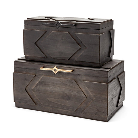 Cassia Set of 2 Brown Wooden Boxes by Mercana at Eve Furniture