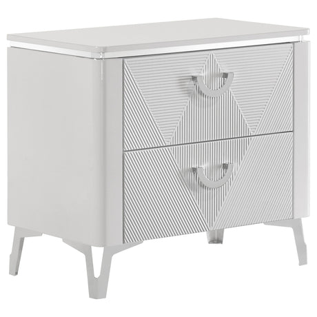 Cassia White High Gloss 2-drawer Nightstand Bedside Table by Coaster at Eve Furniture