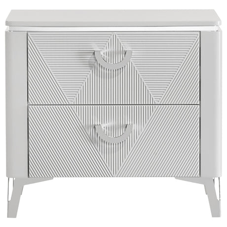 Cassia White High Gloss 2-drawer Nightstand Bedside Table by Coaster at Eve Furniture