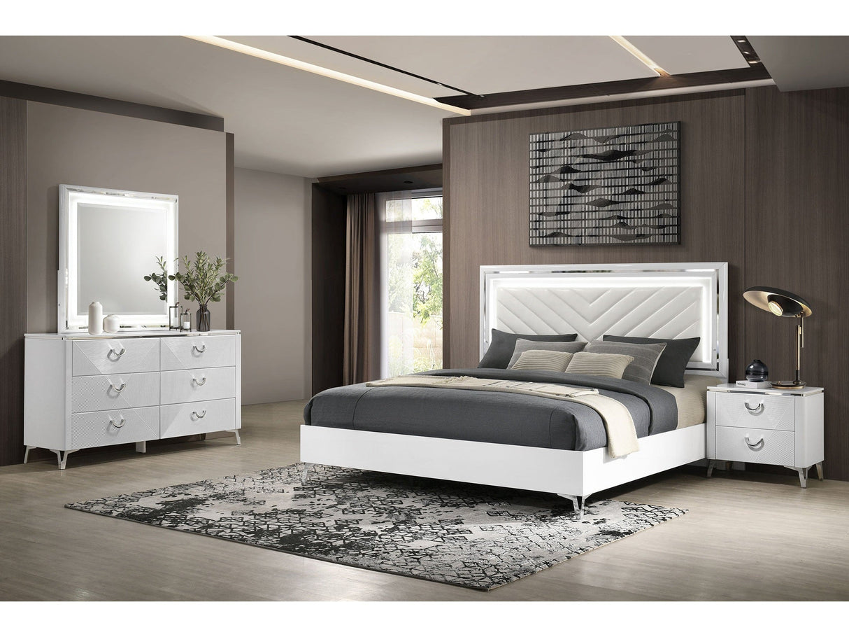 Cassia White High Gloss 4-piece Eastern King LED Bedroom Set by Coaster at Eve Furniture