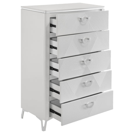 Cassia White High Gloss 5-drawer Bedroom Chest of Drawers by Coaster at Eve Furniture