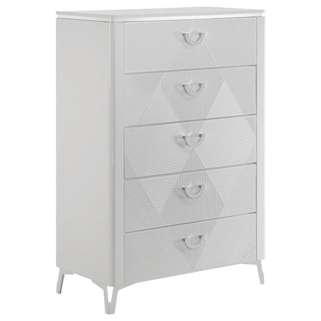 Cassia White High Gloss 5-piece Eastern King LED Bedroom Set by Coaster at Eve Furniture
