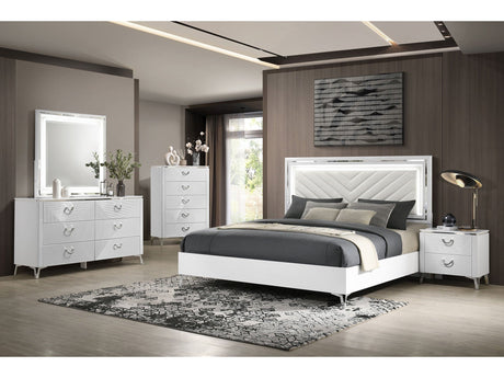 Cassia White High Gloss 5-piece Eastern King LED Bedroom Set by Coaster at Eve Furniture