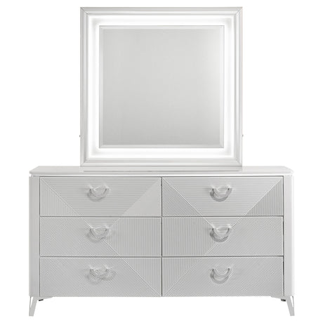 Cassia White High Gloss 6-drawer Dresser Cabinet with Mirror by Coaster at Eve Furniture