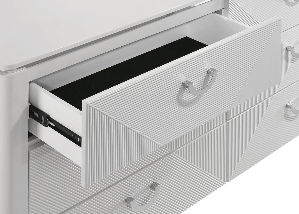 Cassia White High Gloss 6-drawer Dresser Cabinet with Mirror by Coaster at Eve Furniture