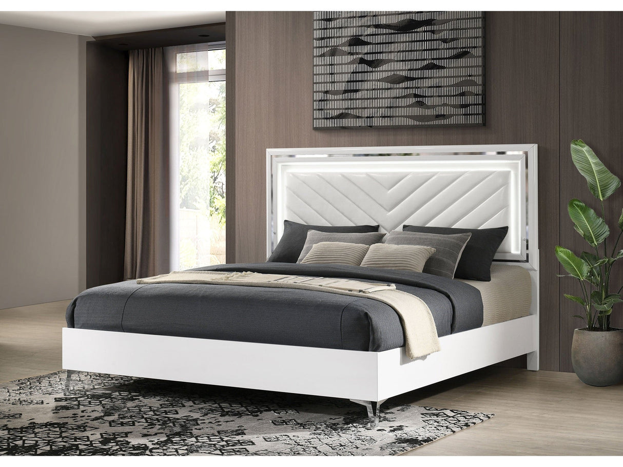 Cassia White High Gloss Eastern King LED Panel Bed by Coaster at Eve Furniture