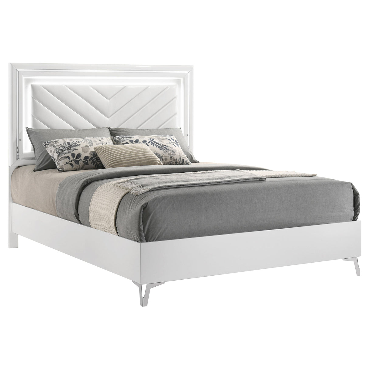 Cassia White High Gloss Queen LED Panel Bed by Coaster at Eve Furniture
