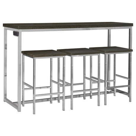 Cassidy Dark Oak/Chrome 4-Piece Rectangle Counter Height Set by Coaster at Eve Furniture