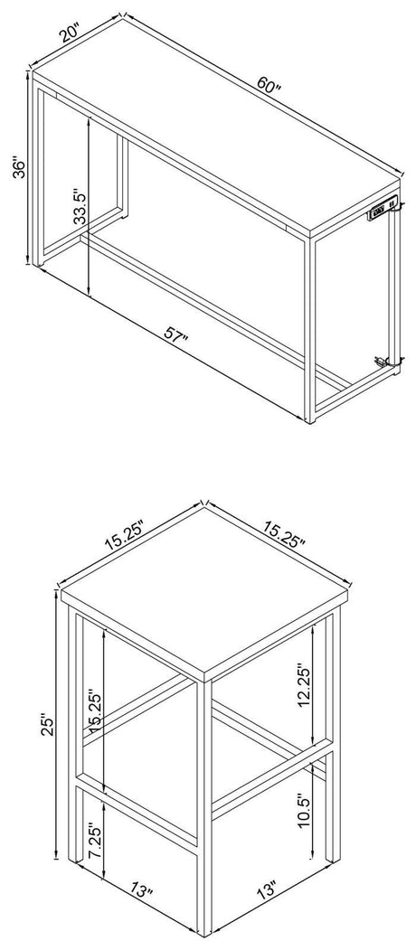 Cassidy Dark Oak/Chrome 4-Piece Rectangle Counter Height Set by Coaster at Eve Furniture