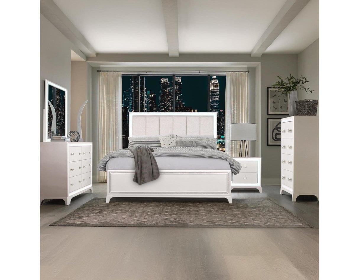 Cassie Illuminating 4-Piece Glam King Bedroom Set(King Bed, Nightstand, Dresser and Mirror)