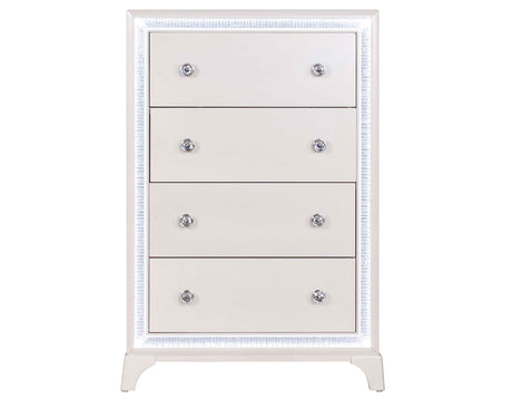 Cassie Illuminating 5-Drawer Chest, Shimmering Pearl Finish