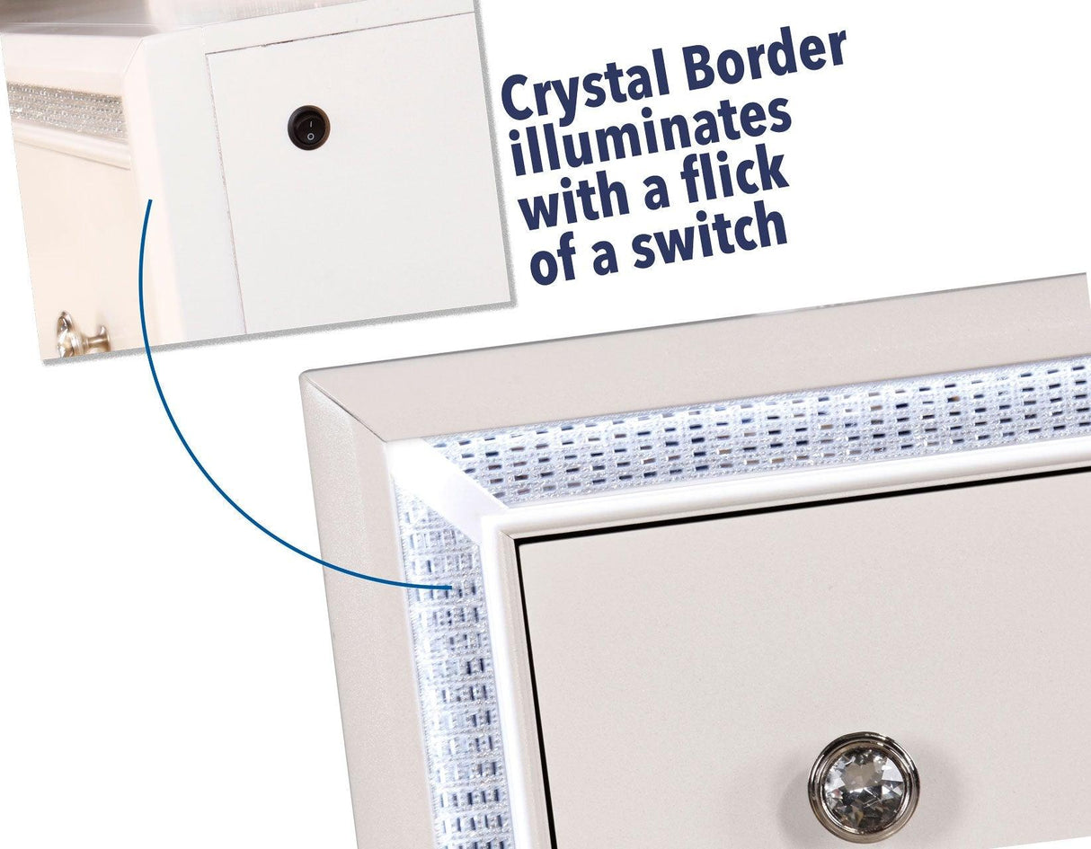 Cassie Illuminating Glam 58″ Dresser, Shimmering Pearl Finish by Steve Silver at Eve Furniture