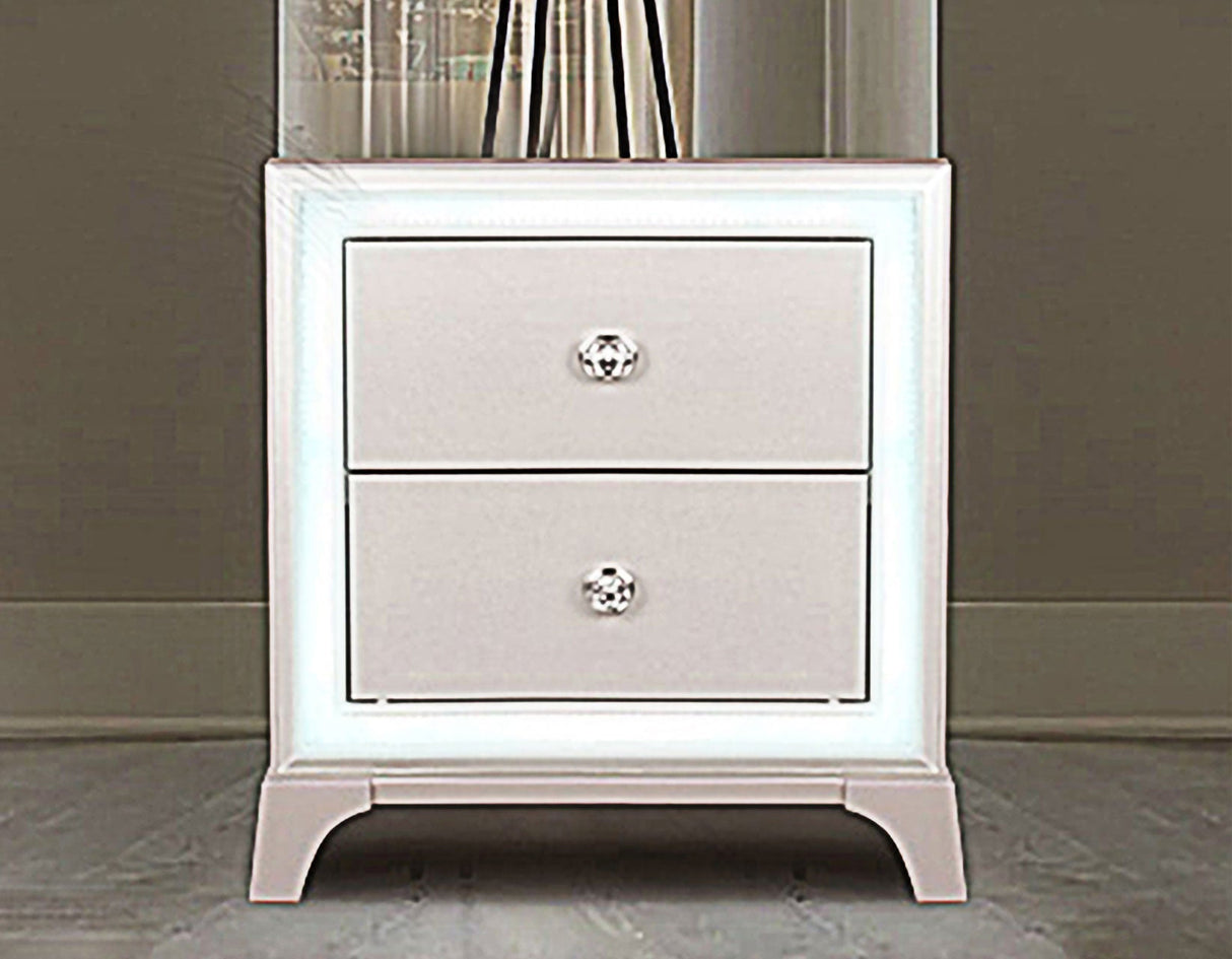 Cassie Illuminating Glam Nightstand, Shimmering Pearl Finish