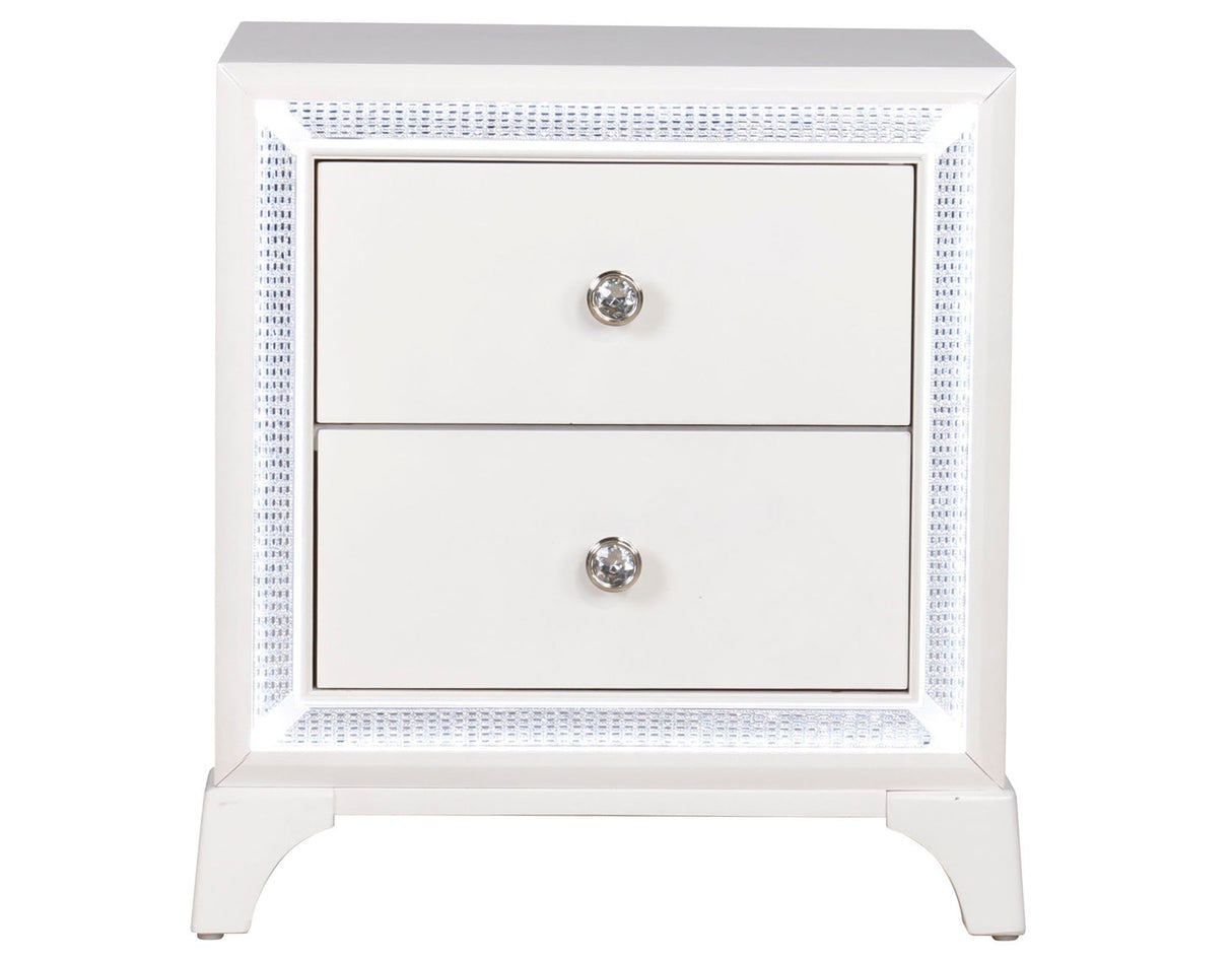 Cassie Illuminating Glam Nightstand, Shimmering Pearl Finish