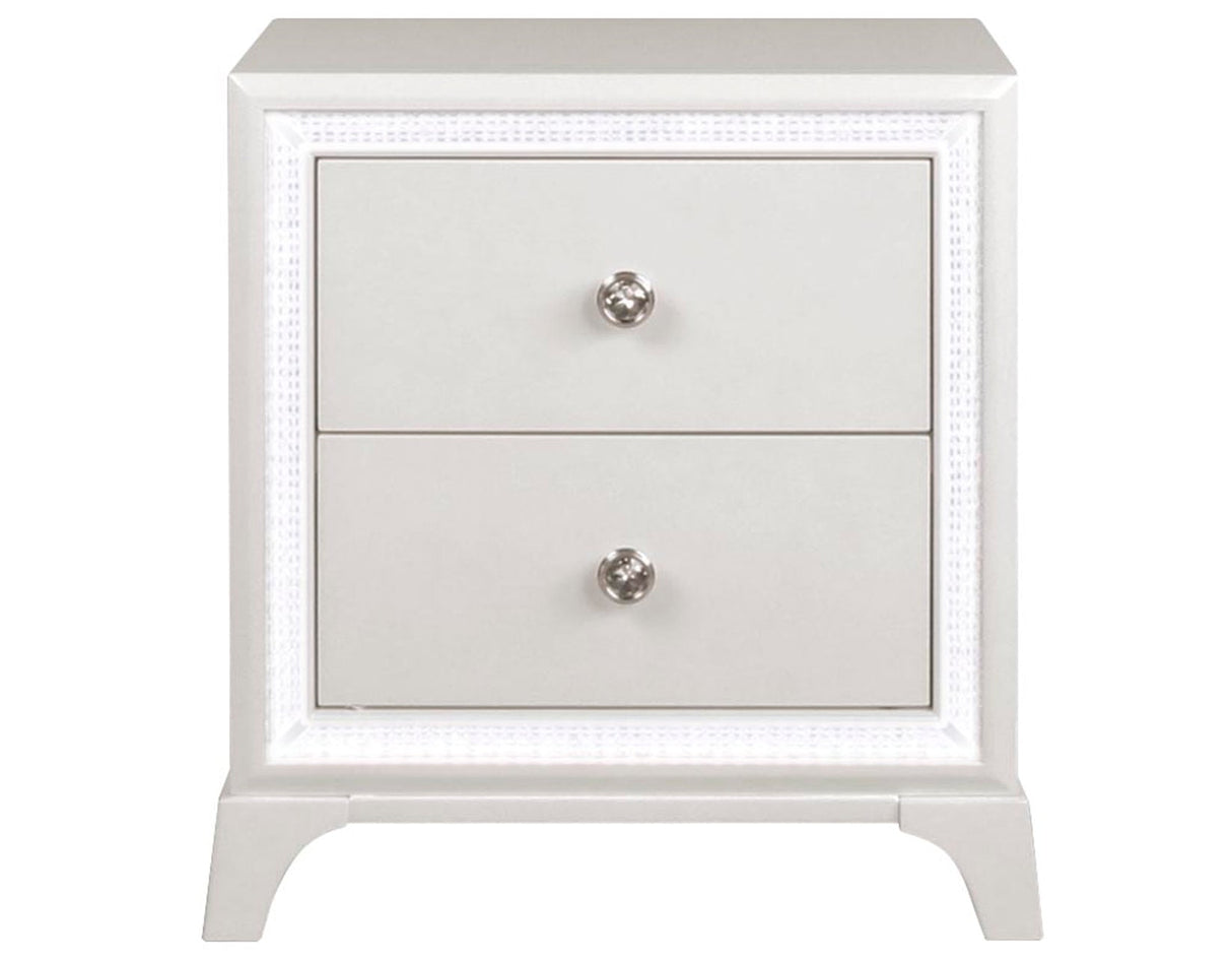 Cassie Illuminating Glam Nightstand, Shimmering Pearl Finish