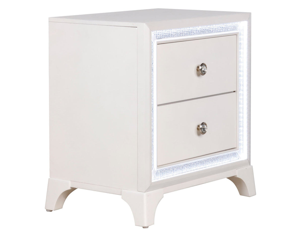 Cassie Illuminating Glam Nightstand, Shimmering Pearl Finish